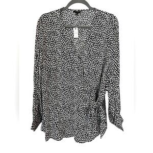Talbots Faux Wrap Leopard Print Blouse in Black and White 3XLP Petite